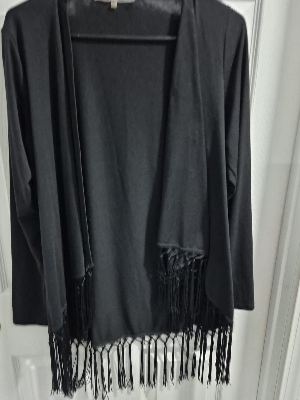 Essentials by Milano Black Open-Front Fringe Shrug